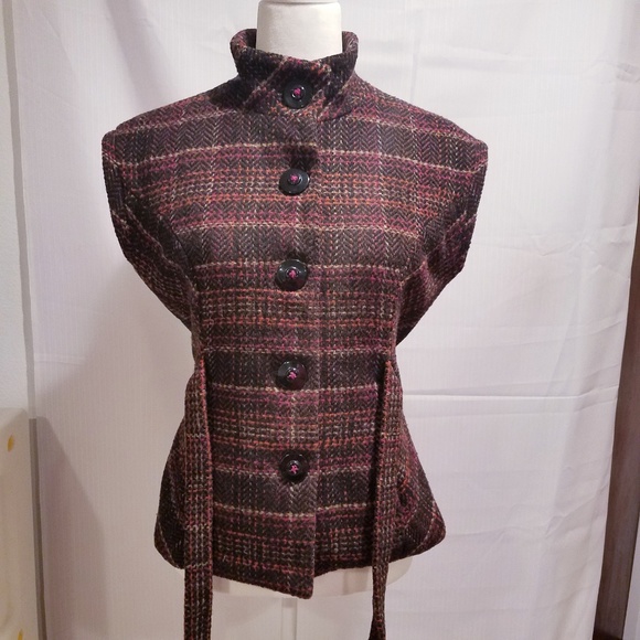 cAbi Cinch It Up Brown Plaid Tweed Vest Size Small - Picture 5 of 8
